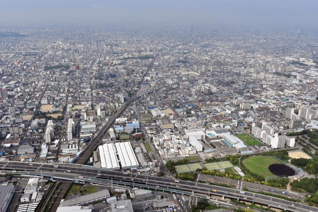 空撮した大阪市平野区