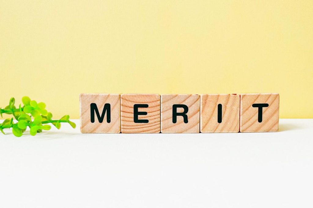 「MERIT」と書かれた木のブロック